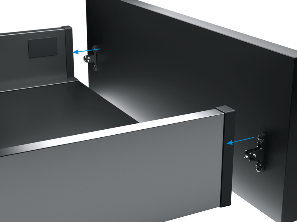 Titus Tekform Slimline+ drawer assembly front panel mounting blue lines