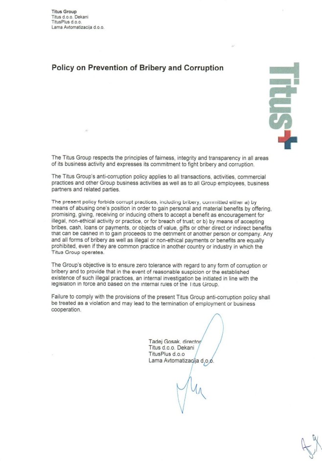 Policy on the prevention of bribery and corruption image