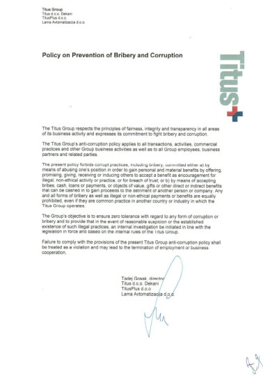 Policy on the prevention of bribery and corruption image