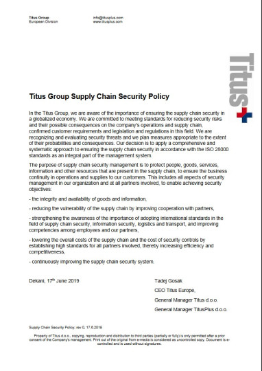 Titus Group Supply Chain Security Policy image